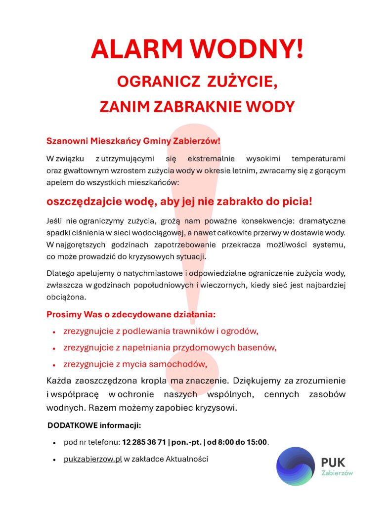 Alarm wodny! Ogranicz zużycie, Zanim zabraknie wody